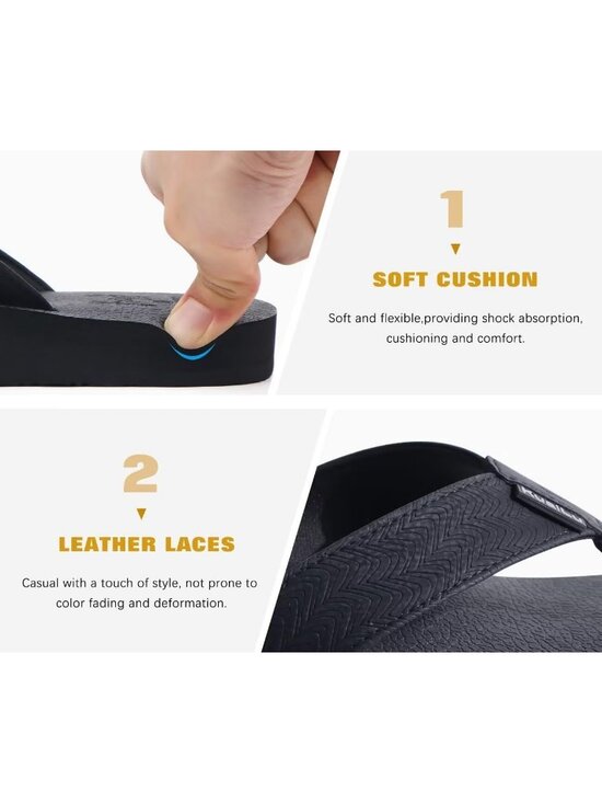 Men Coal Black Yoga Mat Leather Flip Flops Slip On Indoor Outdoor Sandal Slipper main image 4